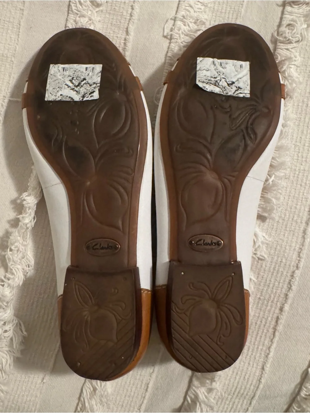 Clarks Two-Tone Brown and White Leather Ballet Flats